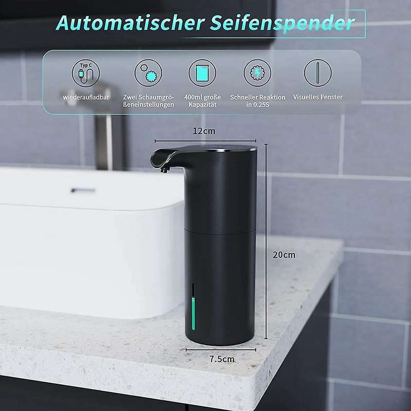 Automatic Soap Dispenser Black, Foam Soap Dispenser Rechargeable Non-contact Automatic Soap Dispens