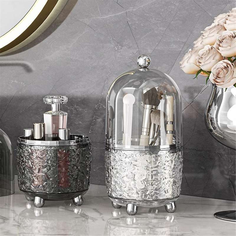 Makeup Brush Holder with Lid 360 Rotating Clear Dustproof Make Up Brushes Container for Vanity Deskt
