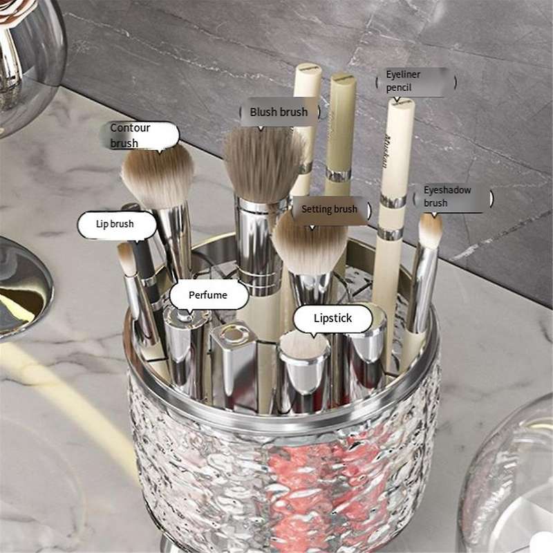 Makeup Brush Holder with Lid 360 Rotating Clear Dustproof Make Up Brushes Container for Vanity Deskt
