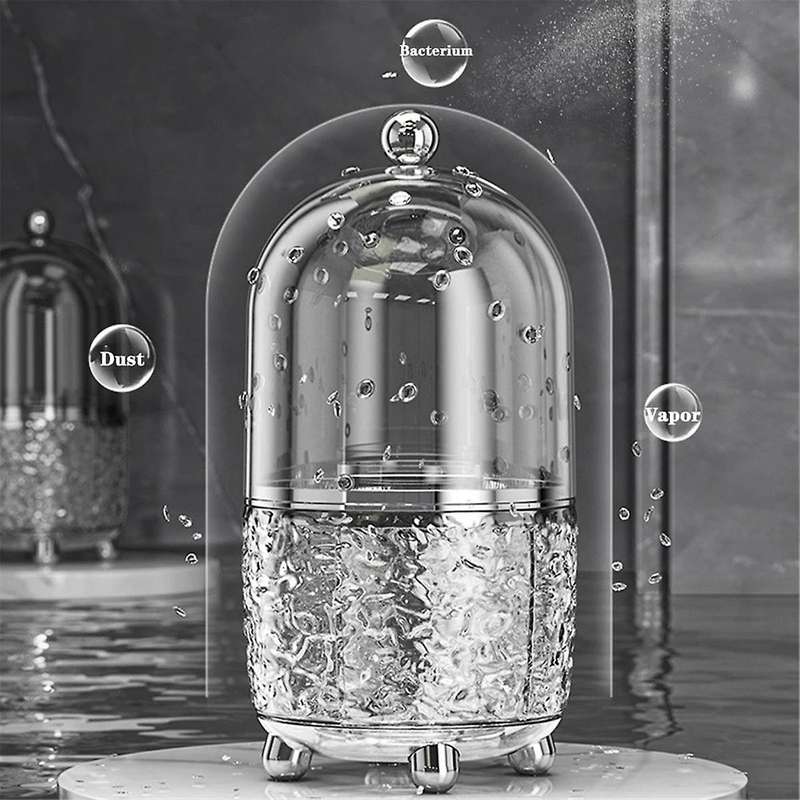 Makeup Brush Holder with Lid 360 Rotating Clear Dustproof Make Up Brushes Container for Vanity Deskt