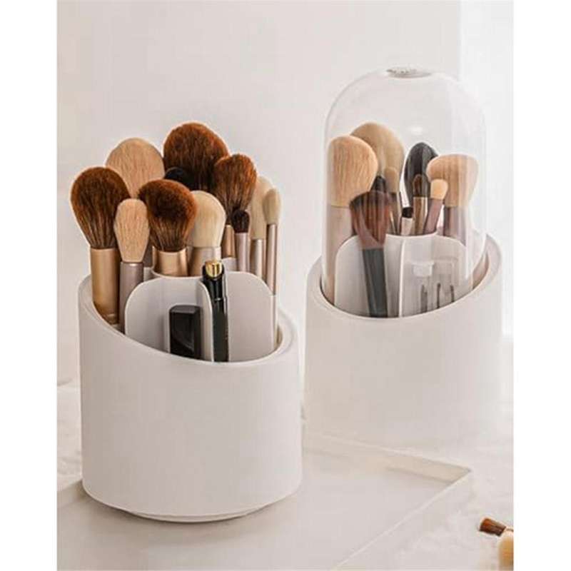 Makeup Brush Holder Organizer with Lid, Rotating Dustproof Make Up Brushes Container with Acrylic Co