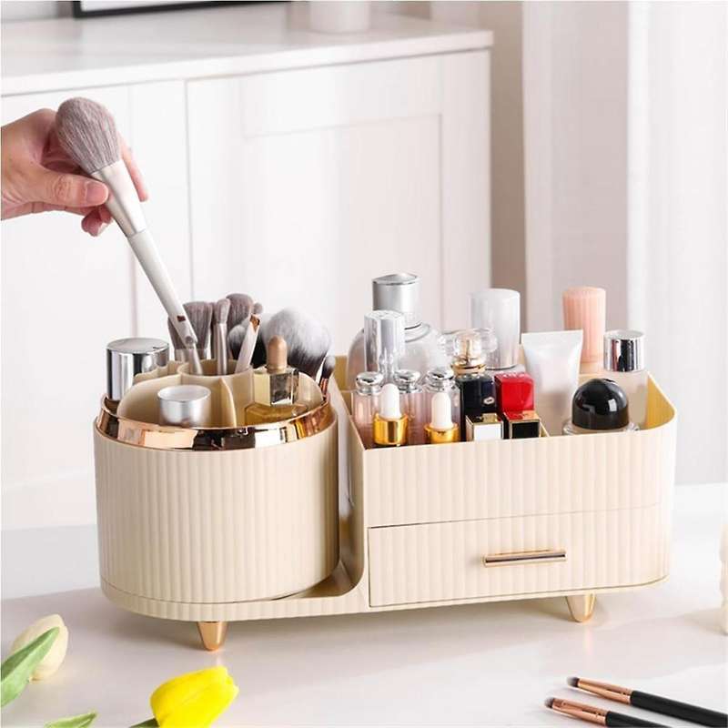 Makeup Organizer Countertop with Drawers 360 Rotating Makeup Brush Holder Capacity Skincare Organiz