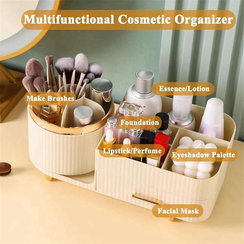 Makeup Organizer Countertop with Drawers 360 Rotating Makeup Brush Holder Capacity Skincare Organize