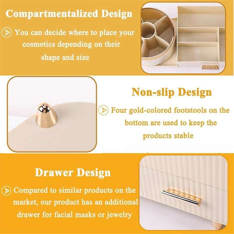 Makeup Organizer Countertop with Drawers 360 Rotating Makeup Brush Holder Capacity Skincare Organize