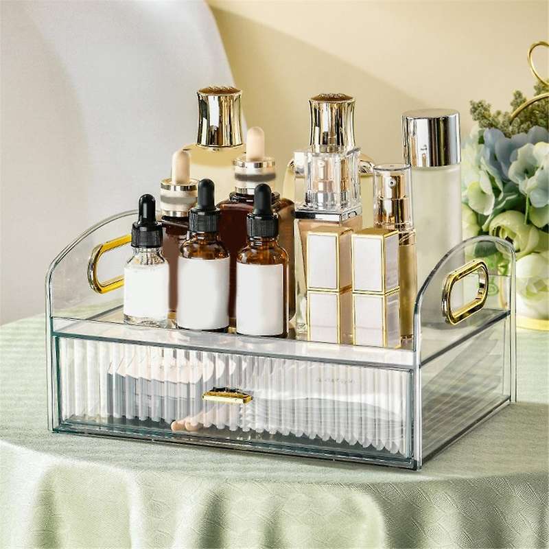 Makeup Organizer Countertop+Drawers Bedroom Vanity Clear Skincare Organizer Cute Cosmetic Display C