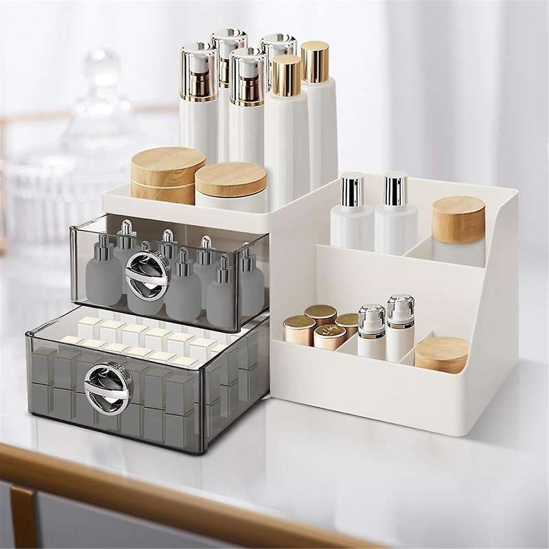 Makeup Organizer with Clear Drawers, Plastic Skincare Organizers for Vanity, Large Capacity Makeup