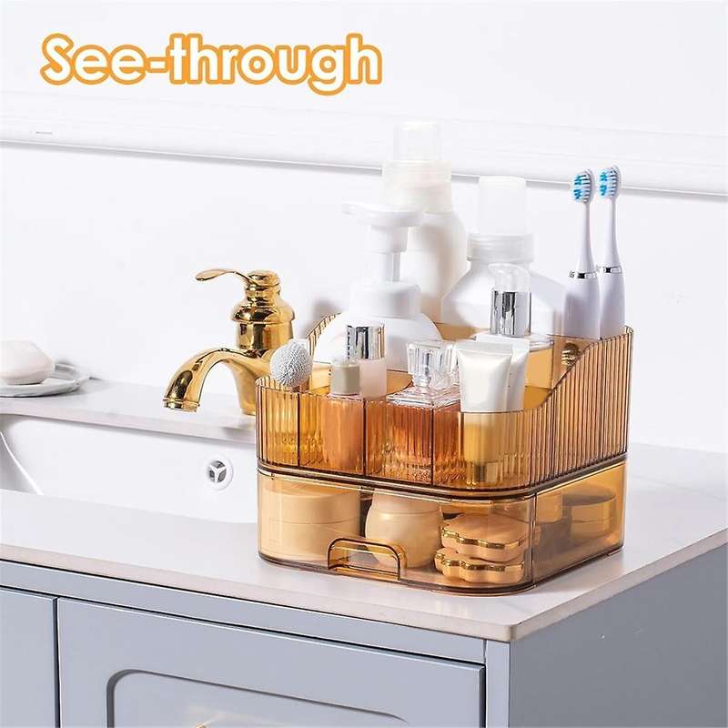 Makeup Organizer with Stackable Drawer Countertop Vanity Cosmetics Organizers for Skincare Perfumes