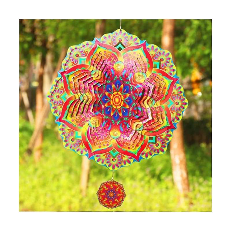 Mandala Wind Chime 3d Rotating Wind Luxury Art Garden Hanging Outdoor Decoration for Ornaments