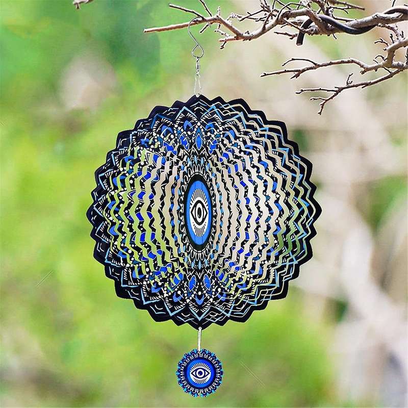 Mandala Eye Wind Spinner Metal 3D Rotating Windchimes Luxury Art Garden Hanging Outdoor Decoration