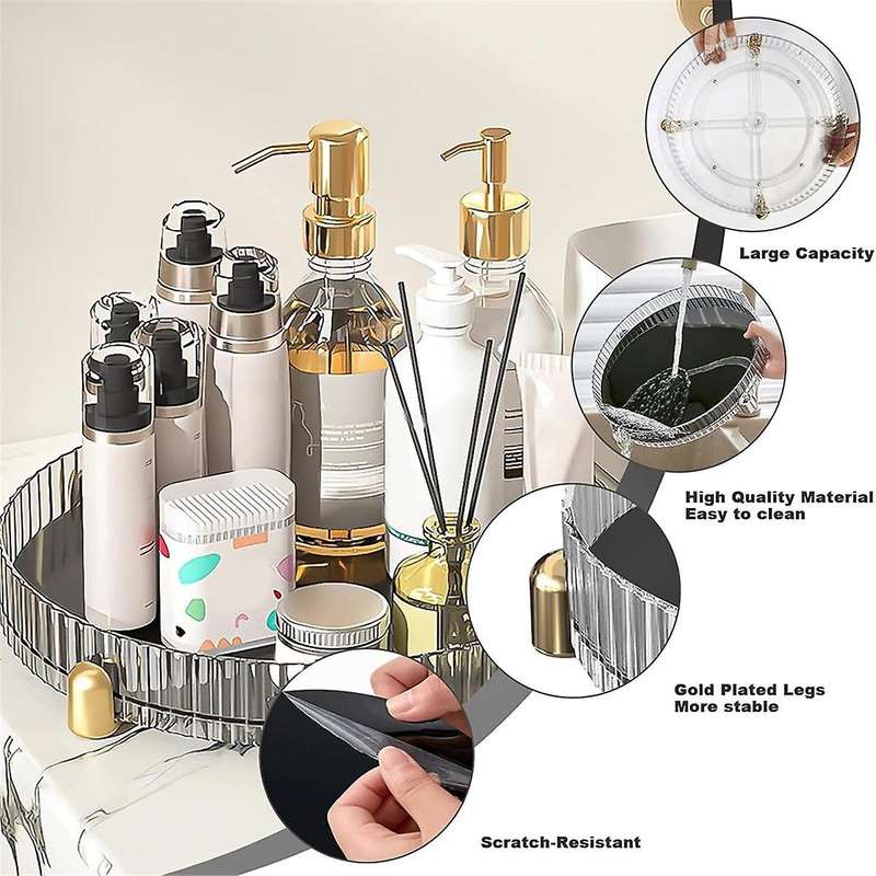 Makeup Perfume Organizer Turntable, Lazy , 360 Degree Rotating, Bathroom Vanity Tray, with Gold Non-