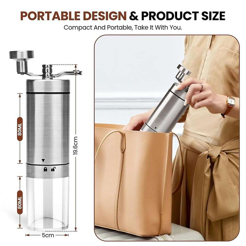 Manual Coffee Grinder,Stainless Steel Hand Coffee Grinder Manual with Foldable Handle,Adjustable Cof