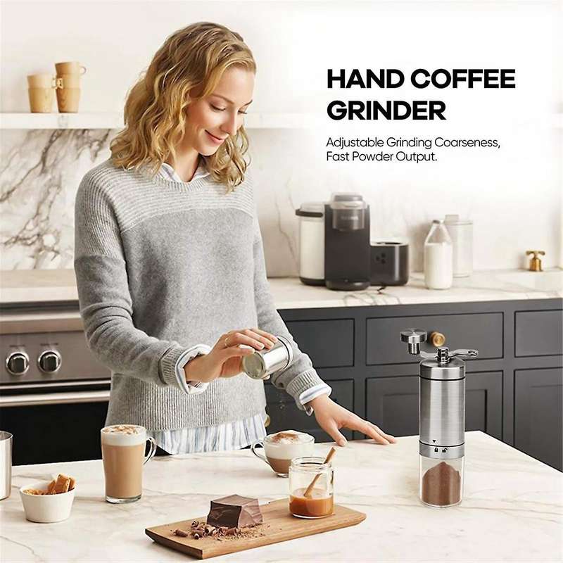 Manual Coffee Grinder,Stainless Steel Hand Coffee Grinder Manual with Foldable Handle,Adjustable Cof