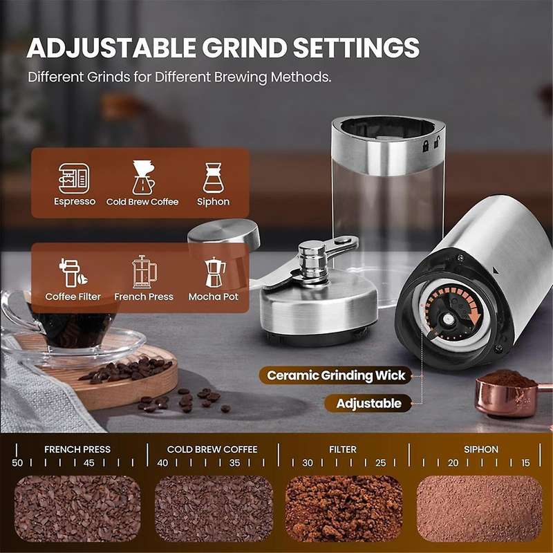 Manual Coffee Grinder,Stainless Steel Hand Coffee Grinder Manual with Foldable Handle,Adjustable Cof