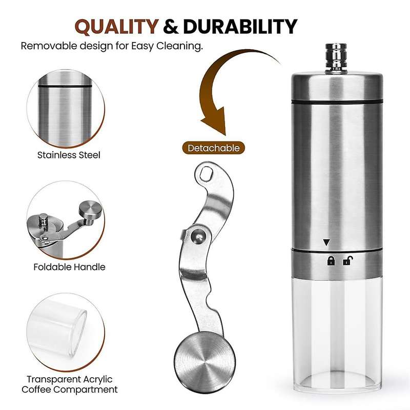 Manual Coffee Grinder,Stainless Steel Hand Coffee Grinder Manual with Foldable Handle,Adjustable Cof