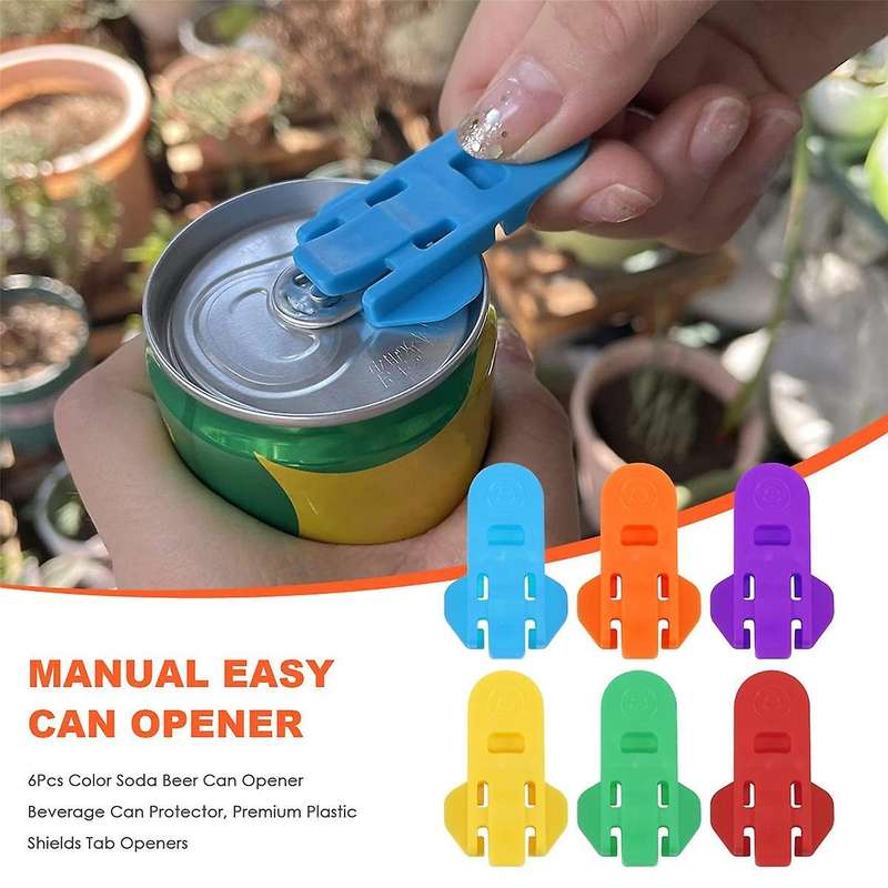 Manual Easy Can Opener, 6Pcs Color Beer Can Opener Beverage Can Protector, Premium Plastic Shields T