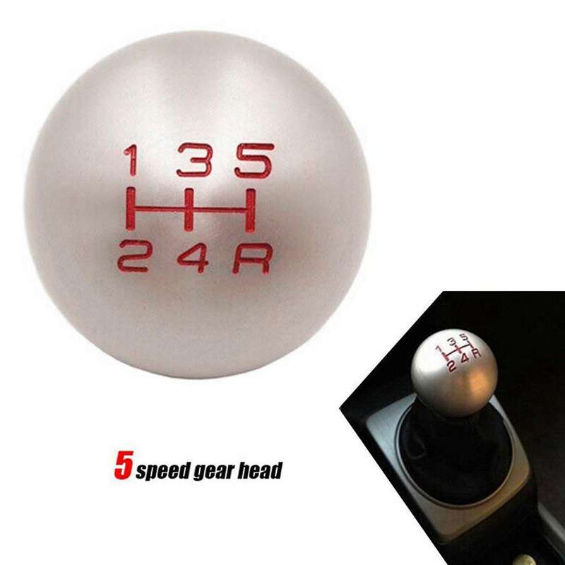 Manual Gear Shift Knob Shifter MT Handle Type Aluminum 5 Speed Silvery for