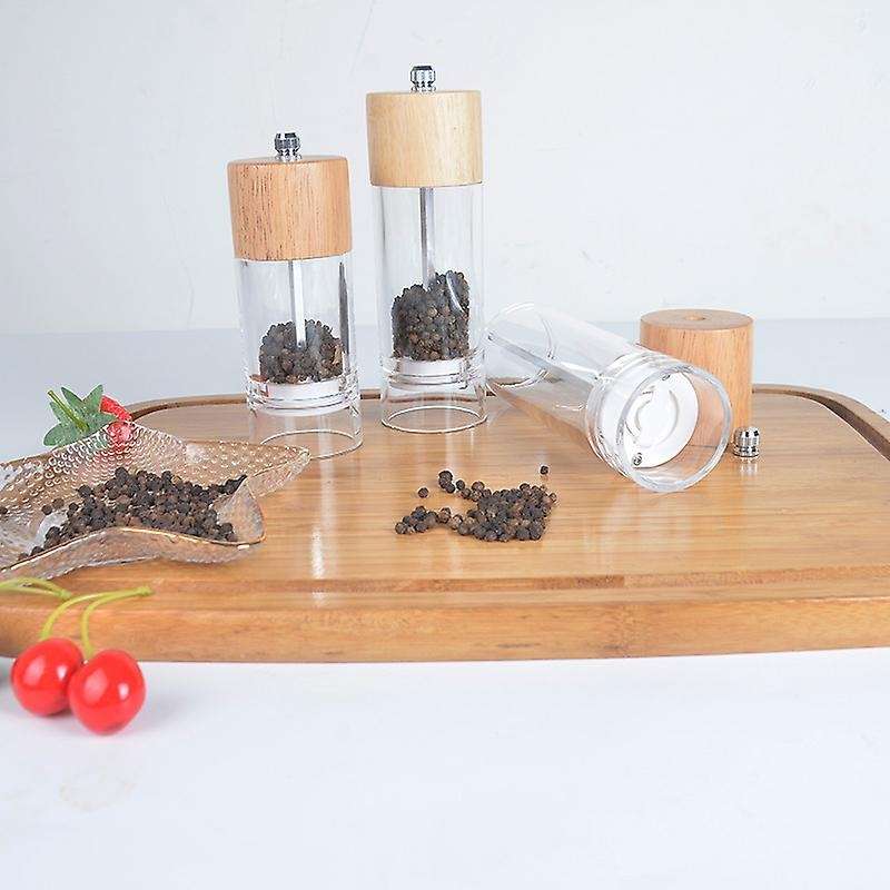 Manual Spice Pepper Grinder Mill Oak Acrylic Seasoning Grinder Adjustable Ceramic Cooking Grill Kit