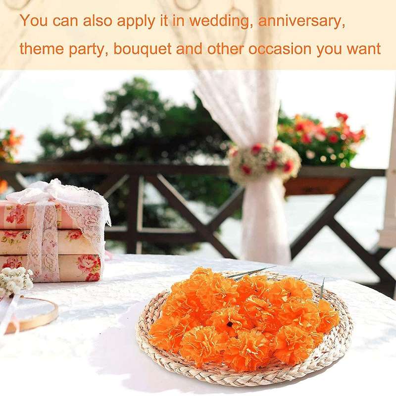 Marigold 100Pcs Artificial Flowers Heads Compatible Garlands Crafts Orange