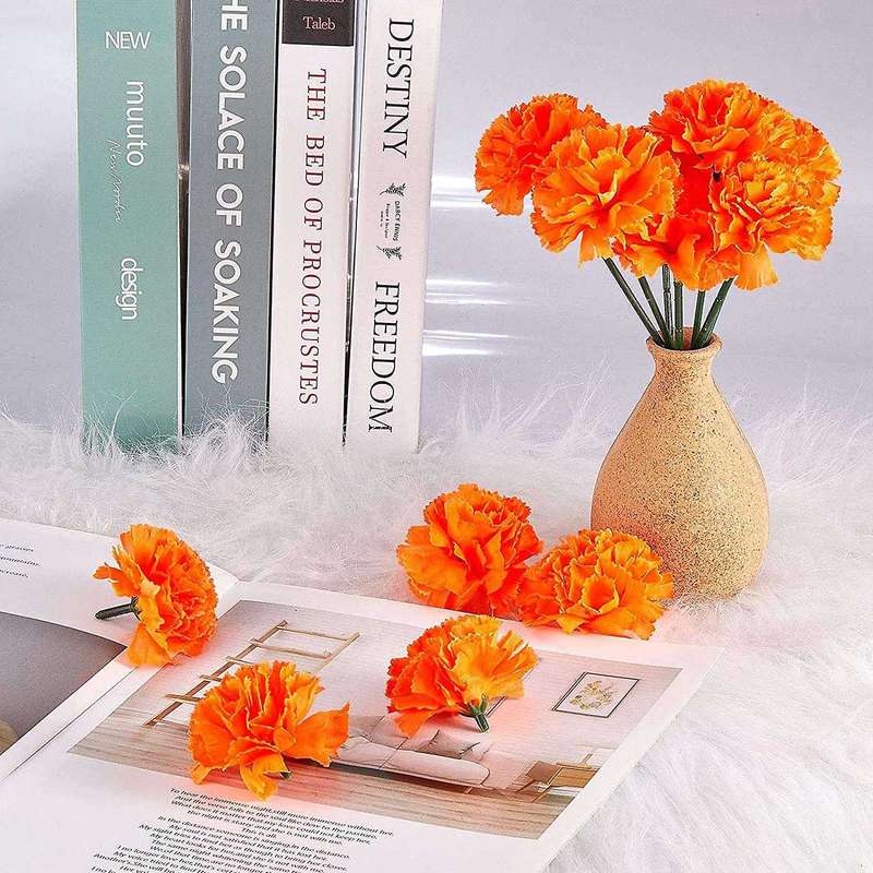 Marigold 100Pcs Artificial Flowers Heads Compatible Garlands Crafts Orange