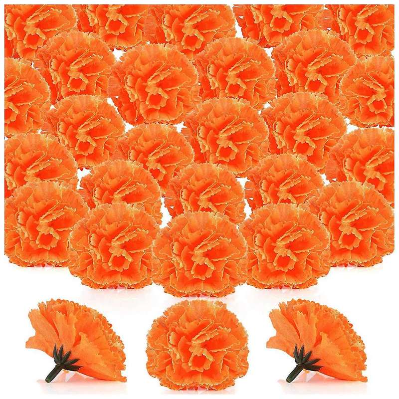 Marigold 100Pcs Artificial Flowers Heads Compatible Garlands Crafts Orange