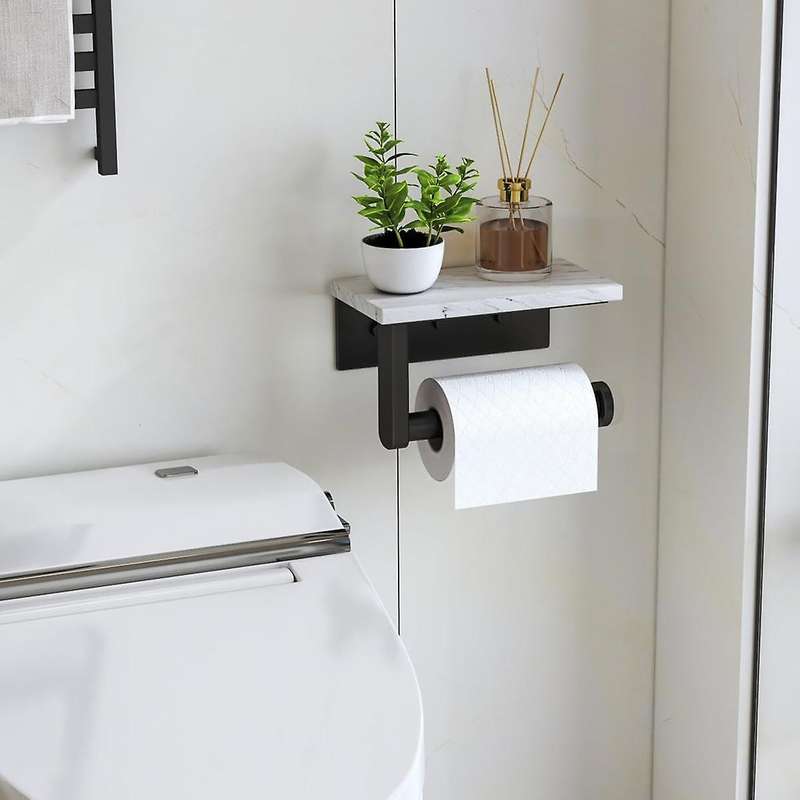 Marble Toilet Paper Holder with Shelf Toilet Paper Roll Holder Wall Mount for Bathroom Cabinet Decor