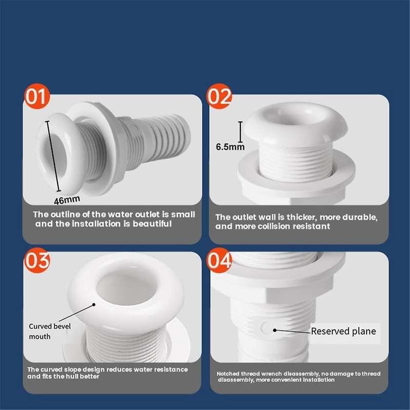 Marine Boat Thru Hull Fitting Connector for 5/8, 3/4, 1 Inch Hose Boat Drain Bilge Pump Plumbing Fit