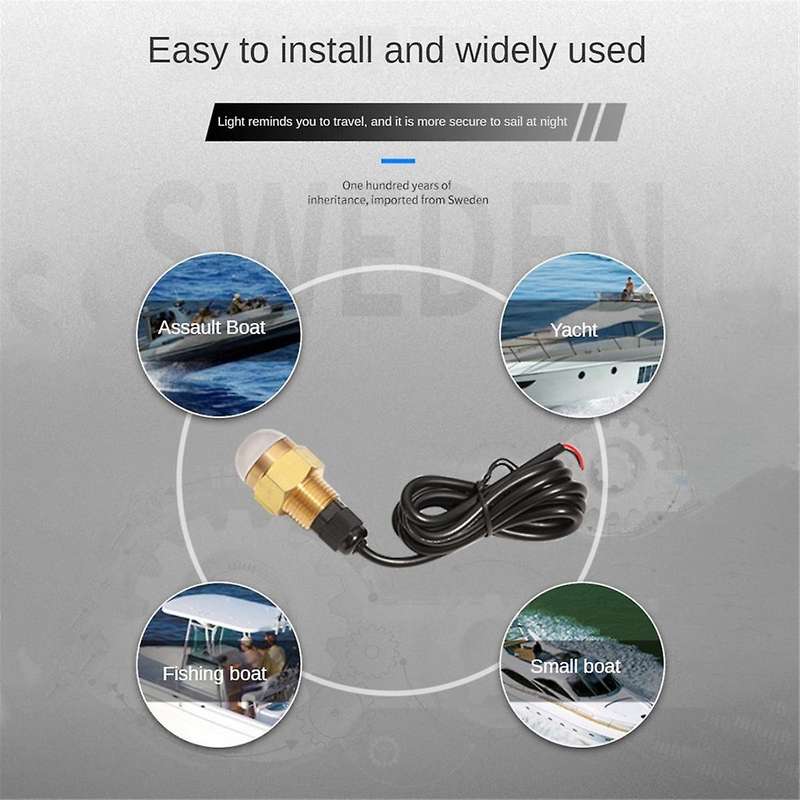 Marine Boat LED Underwater Light Lamp 12V Brass Glass Blue Drain Plug 1/2 Inch NPT Yacht Accessory