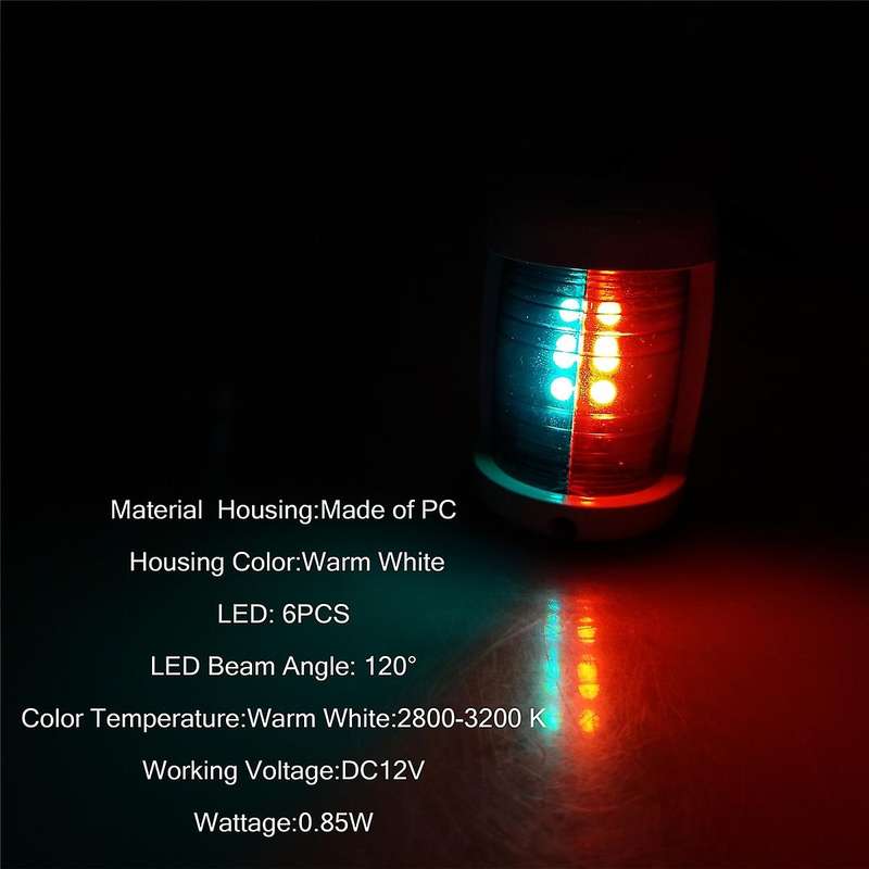 Marine Boat Green + Red Port Side LED Navigation Light-White