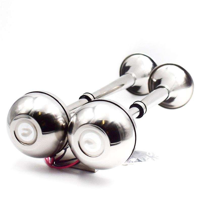 Marine Dual Trumpet Horn Boat Stainless Steel Electric Horn 18-1/2 Inch 12V Double/Two Tube Horn Flu