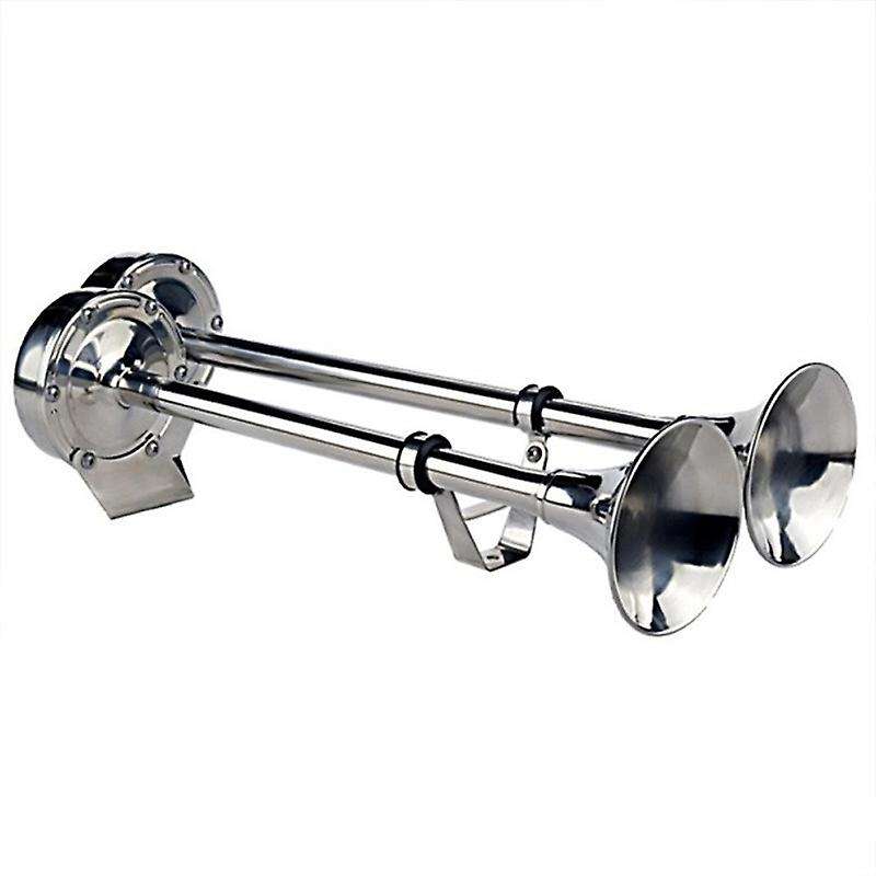Marine Dual Trumpet Horn Boat Stainless Steel Electric Horn 18-1/2 Inch 12V Double/Two Tube Horn Flu