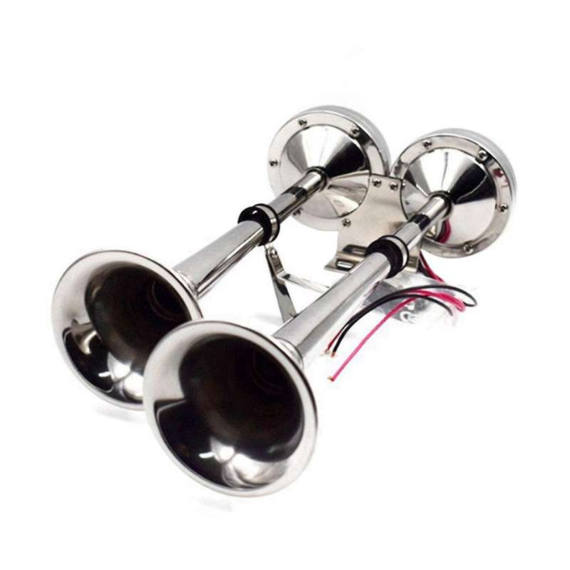 Marine Dual Horn Horn Marine Stainless Steel Electric Horn 18-1/2 Inch 12V Dual/Double Tube Horn Flu