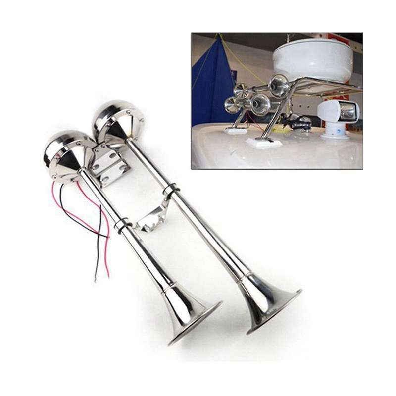 Marine Dual Horn Horn Marine Stainless Steel Electric Horn 18-1/2 Inch 12V Dual/Double Tube Horn Flu