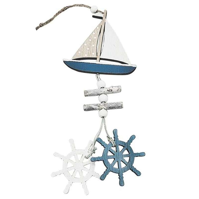 Marine Style Wooden Pendant Ocean Wind Crafts Small Boat Innovative Accessory Wall Hanging Decorati