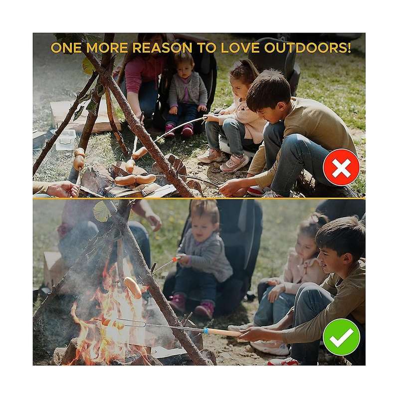 Marshmallow Roasting Sticks (8 Pack) 32 Inches Extendable Telescoping Smores Skewers for Fire Pit M