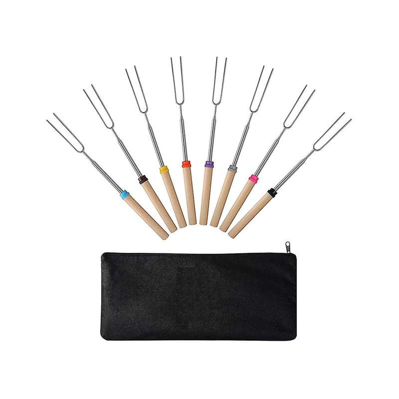Marshmallow Roasting Sticks (8 Pack) 32 Inches Extendable Telescoping Smores Skewers for Fire Pit M