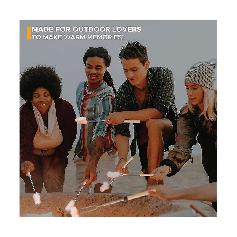 Marshmallow Roasting Sticks (8 Pack) 32 Inches Extendable Telescoping Smores Skewers for Fire Pit M