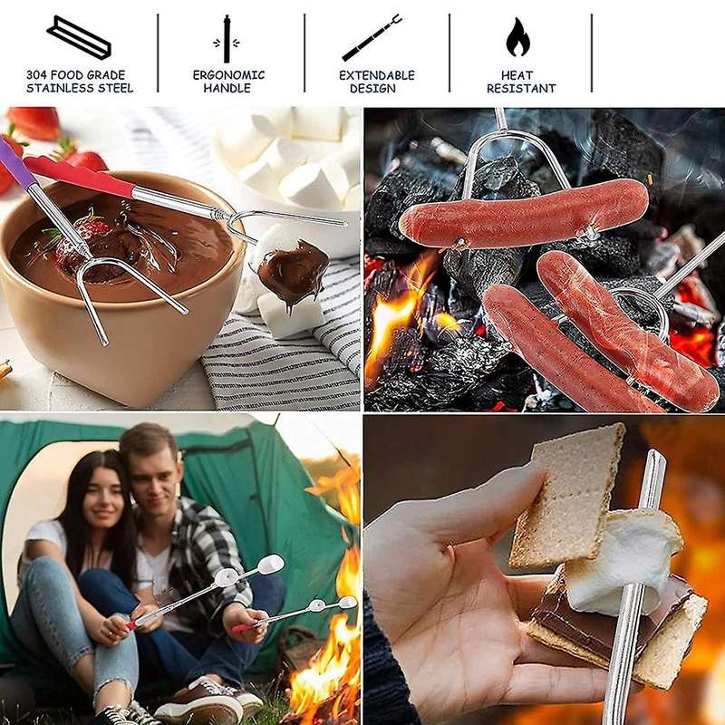 Marshmallow Roasting Sticks, Set Of 4 Extendable Telescopic Stainless Steel Smores Sticks Skewers F