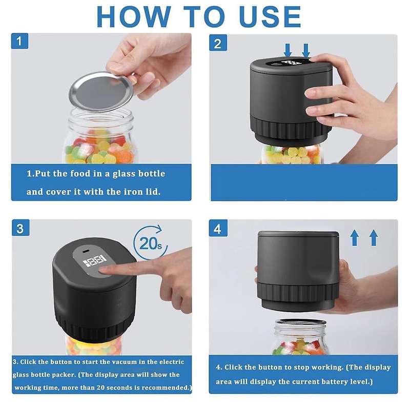 Mason Jar Vacuum 2 in 1 Design Electric Mason Jar Vacuum Sealing Kit, Fully Automatic Suction Stop