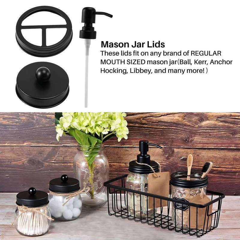 Mason Jar Bathroom Accessories Lids Set(4pcs),toothbrush Holder,apothecary Storage Jars Lids for Re