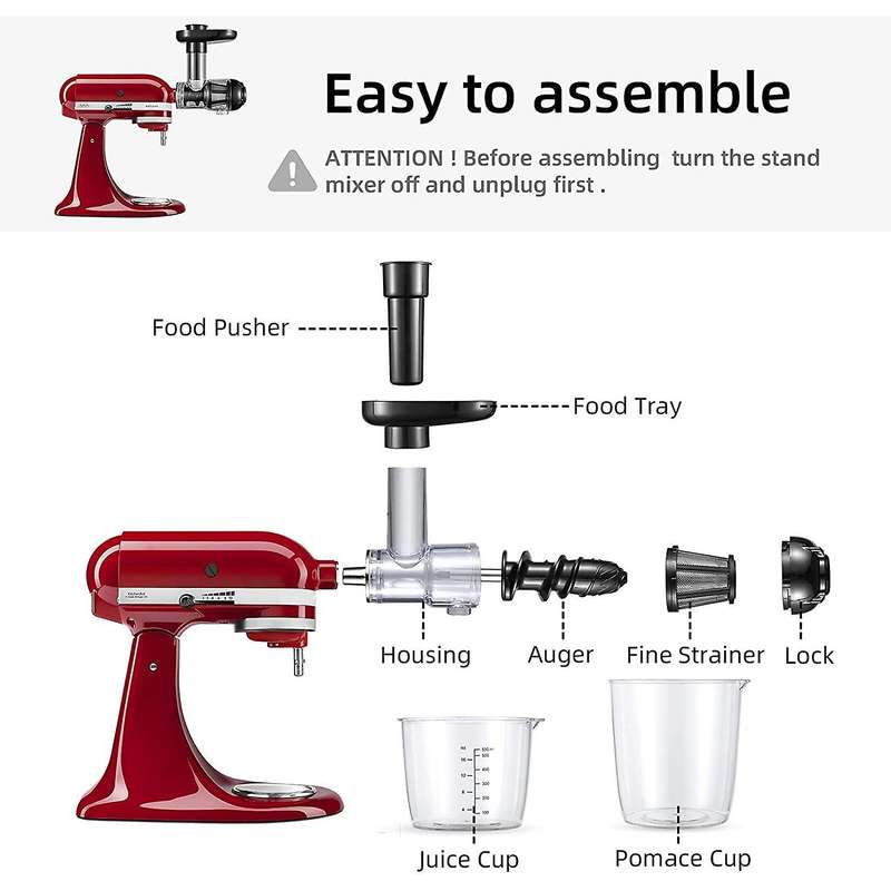 Masticating Juicer Accessories, Juicer Machines Attachments for 3.5/4.5/5 Quart Tilt Head Stand Mixe