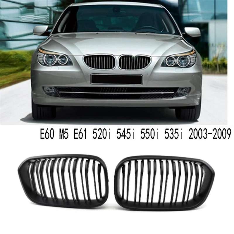 Matte Black Front Bumper Kidney Grille Grill Hood Mesh Double Line for E60 M5 E61 520I 545I 550I 535