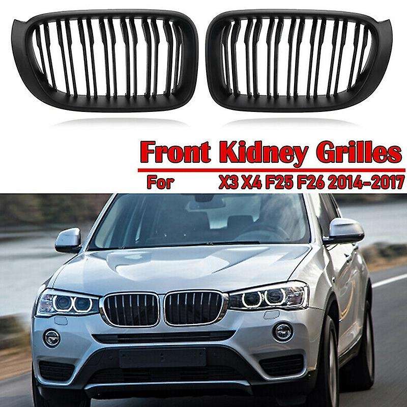 Matte Black Front Kidney Grille Double Slat Sport Grill for X3 F25 X4 F26 2014-2017