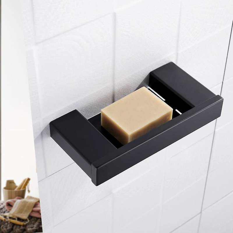 Matte Black Square Stainless Steel Soap Dish Wall-Mounted Soap Holder Bathroom Accessories