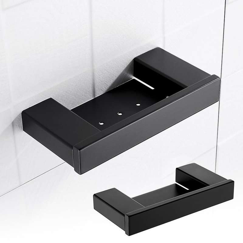 Matte Black Square Stainless Steel Soap Dish Wall-Mounted Soap Holder Bathroom Accessories
