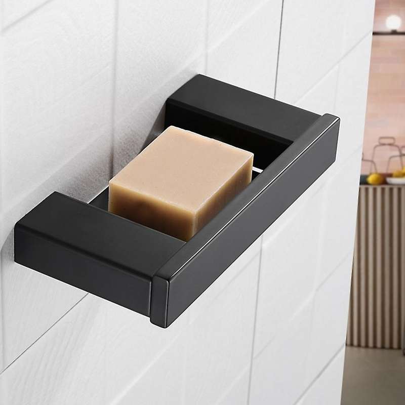 Matte Black Square Stainless Steel Soap Dish Wall-Mounted Soap Holder Bathroom Accessories
