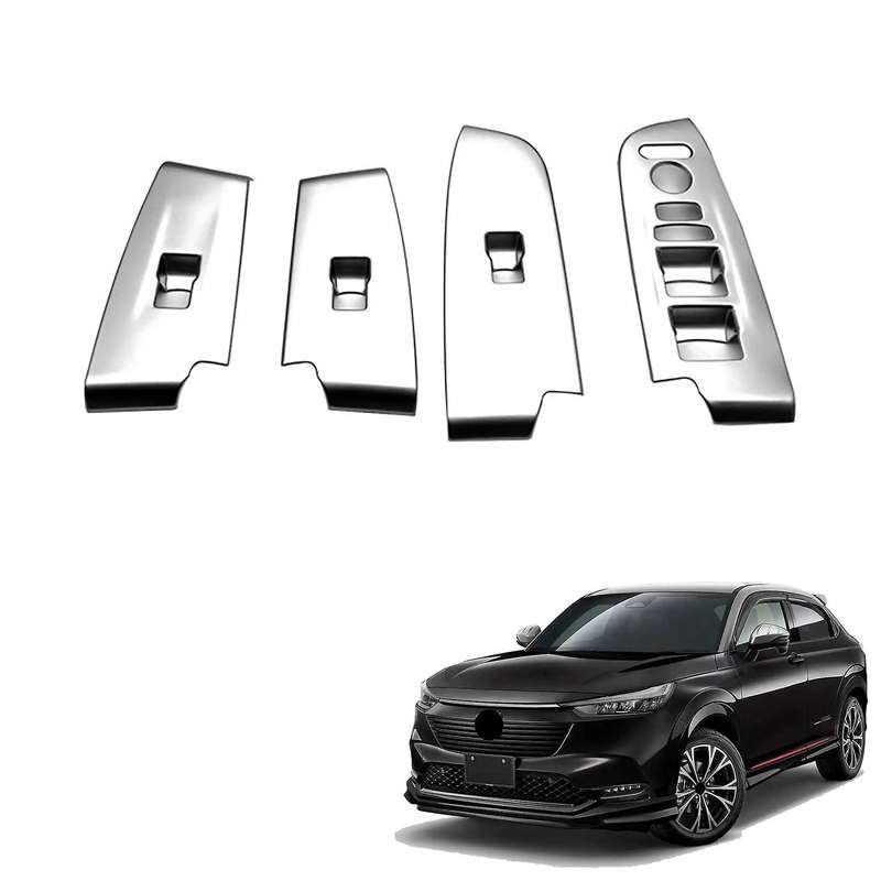 Matte Silver Window Glass Lift Button Trim Switch Cover Door Armrest Panel Sticker for -V Vezel 2021
