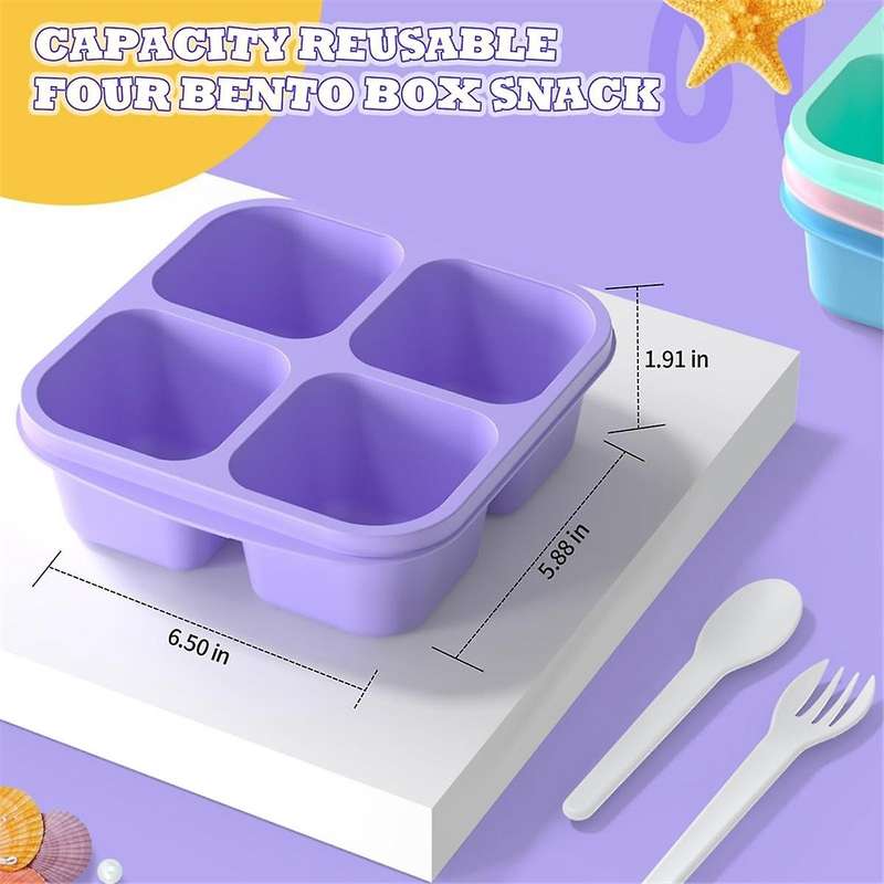 Meal Prep Containers (4 Pack), 4-Compartments Bento Lunch Box, Reusable Food Prep Containers