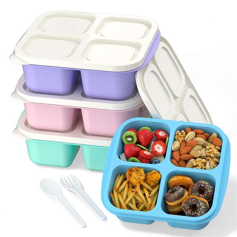 Meal Prep Containers (4 Pack), 4-Compartments Bento Lunch Box, Reusable Food Prep Containers