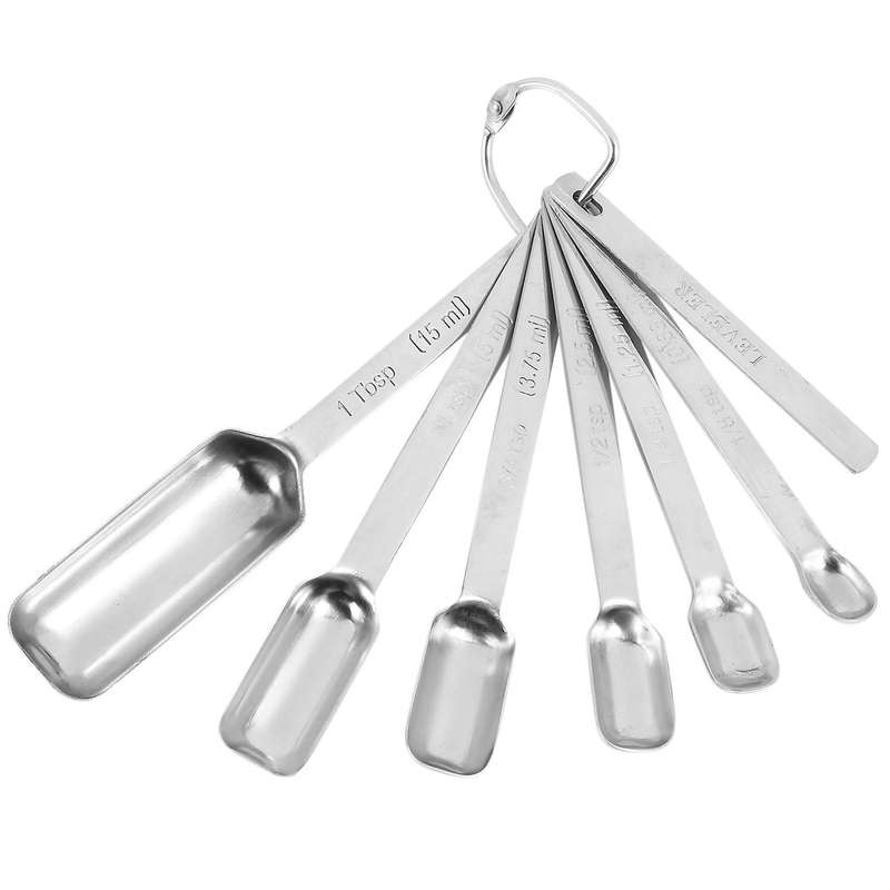 Measuring Spoons Set - 7-piece Kitchen Measuring Spoons with Leveler - Slim Design Fits In Spice Ja