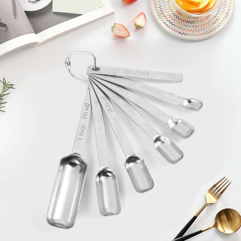 Measuring Spoons Set - 7-piece Kitchen Measuring Spoons with Leveler - Slim Design Fits In Spice Ja